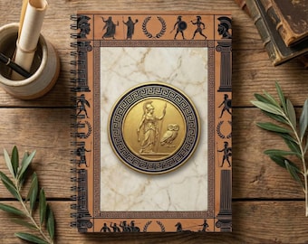 Ancient Greek Medallion Spiral Notebook | Printed Greek Mythology Ruled Journal