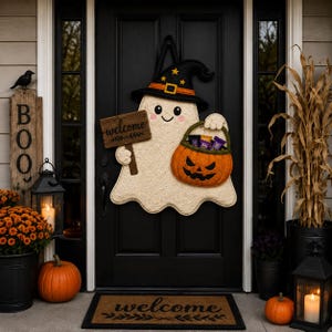 Mönster för Halloween-quilt med spökhäxa, väggbonad med dimensionell applikation i PDF-format, utskrivbara mallar