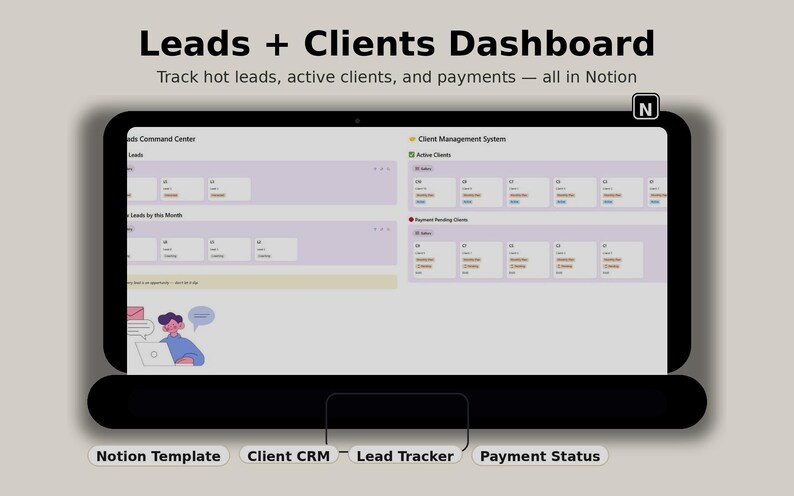 Notion Business Dashboard Template: Client CRM, Lead Tracker (digital ...