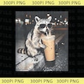 Raccoon Drinking Iced Coffee Png, Retro Prehistoric Png, Gift For Animal Lover, Funny Animal Meme Png, Coffee Raccoon Png product logo