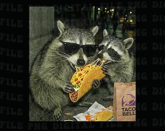 Raccoon Eating Tacos Png, Silly Png Gift, Vintage Png, Funny Png, Tacos Lover Raccoon Png