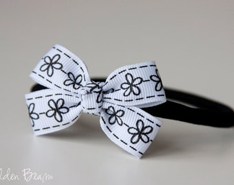 Black and White Floral Bow Headband, Baby Headbands, Hair bands, Headband, Flower Girl Headband, Newborn Headbands, Girl Headbands, Girls