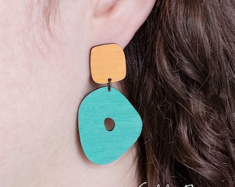 Andrea Wooden Dangle Earrings, Hand Painted Colourful Jewellery, Lightweight Drop Earrings, Gift for Jewellery Lover, Maximalist Style