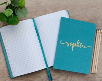 Personalised Journal, Gratitude Journal, Pregnancy Journal, Memory Book, Ideas Notebook, Teal Notebook, Gift for Her, Teacher Gift