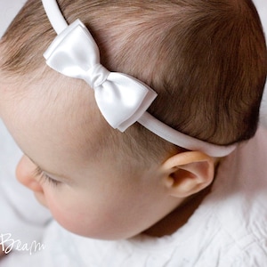 Baby Headbands, Hair bands, Headband, Flower Girl Headband, Newborn Headbands, Girl Headbands, Olivia Satin Bow, Golden Beam image 1
