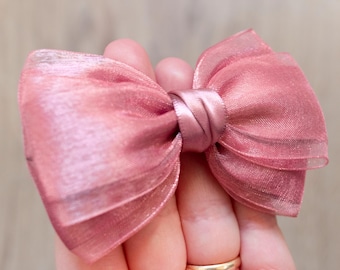 Baby Satin and Organza Bow - Baby Emma Bow Clip OR Headband - Flower Girl Headband - Big Emma Bow - Girls Satin Bow - Hair Bow - Baby Adult