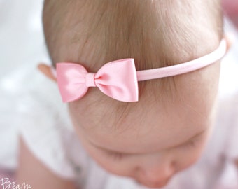 Baby Headbands, Hair bands, Headband, Flower Girl Headband, Newborn Headbands, Girl Headbands, Small Satin Bow, Golden Beam