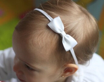 Baby Headbands, Hair bands, Headband, Flower Girl Headband, Newborn Headbands, Girl Headbands, Small Satin Bow, Golden Beam