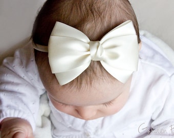 Baby Emma Bow Clip OR Headband - Flower Girl Headband - Big Emma Bow - Baby Satin Bow - Girls Satin Bow - Hair Bow - Baby to Adult Headband