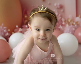 Birthday Headband, Crown Headband, Princess Gold Headband, Baby Birthday Crown Headbands, Fits From Babies to Adults, Golden Beam