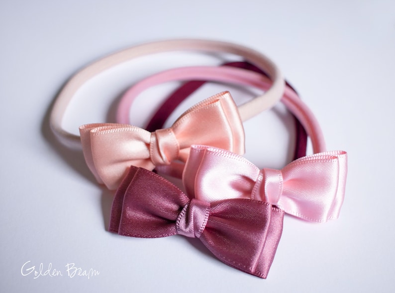Baby Headbands, Hair bands, Headband, Flower Girl Headband, Newborn Headbands, Girl Headbands, Olivia Satin Bow, Golden Beam bild 15