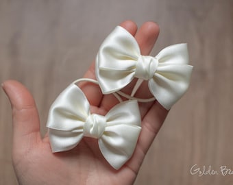 Pair of Satin Bows - Pigtail Hair Ties - Baby Harlow Satin Bow - Flower Girl Hair Bobble - Girls Bows - Christening Hair Accessory