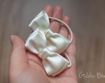 Pair of Satin Bows - Pigtail Hair Ties - Baby Olivia Satin Bow - Flower Girl Hair Bobble - Girls Bows - Christening Hair Accessory