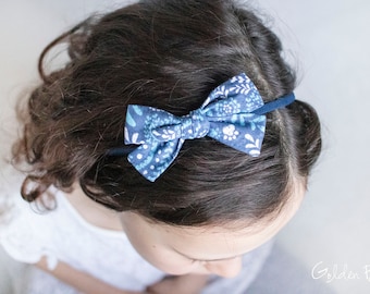 Blue Paisley Bow Clip OR Headband - Flower Girl Headband - Baby Fabric Bow - Girls Fabric Bow - Bun Hair Bow - Baby to Adult Headband