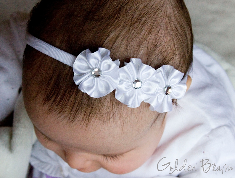 Golden Beam Flower Girl Headband Christening Bow Headband Sophie Organza Bow Handmade White Girls Bows Baby to Adult Headband Organza Baby Bow