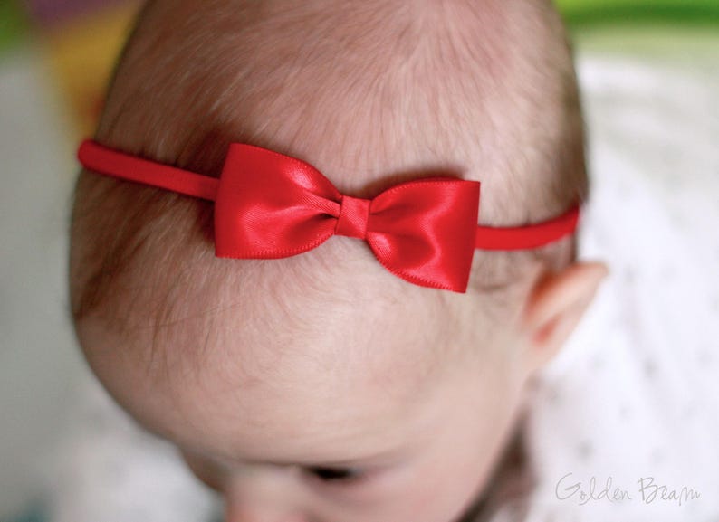 Baby Headbands, Hair bands, Headband, Flower Girl Headband, Newborn Headbands, Girl Headbands, Small Satin Bow, Golden Beam image 16