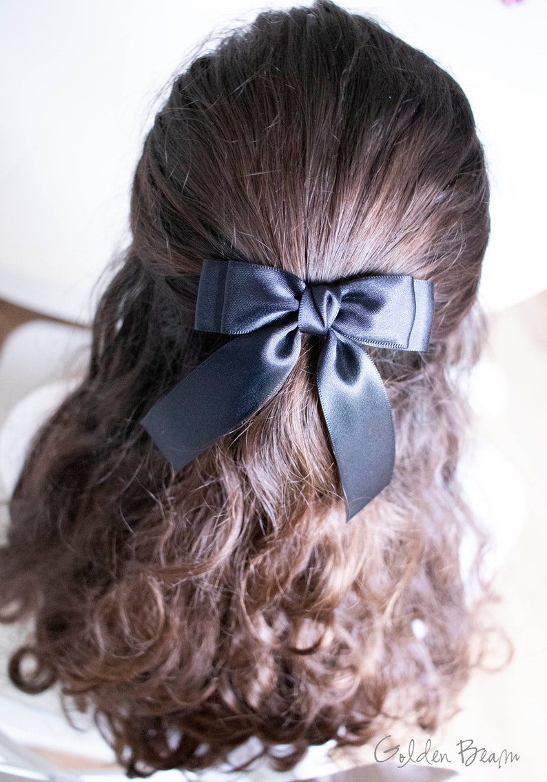 Flower Girl Bow, Long Tail Satin Bow Clip, Girls Satin Bow, Amanda Large Hair Bow, Children to Adult Hairbow, Bridal Hairpiece, Gift for Her image 1