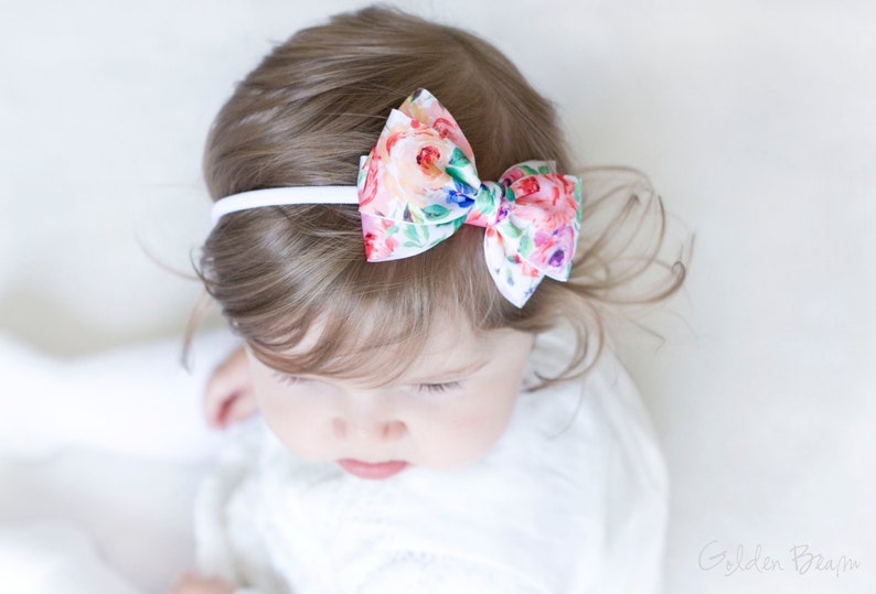 Baby Vintage Rose Floral Emma Bow Clip OR Headband Vintage Inspired Flower Girl Headband Baby Satin Bow Girls Satin Bow Hair Bow image 3