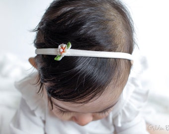 Flower Girl Headband, Baby's First Headband, Tiny Grosgrain Flower Handmade Headband, Little Flower Nylon Headband, Baby Hair Accessory