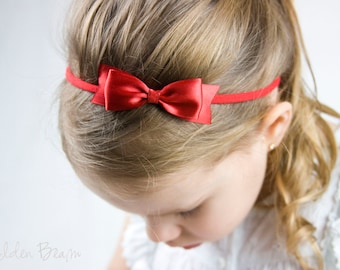 Classic Satin Ribbon Bow Headband OR Clip -  Classic Bow -  Satin Bow Handmade Headband - Infant to Adult Headband - Golden Beam