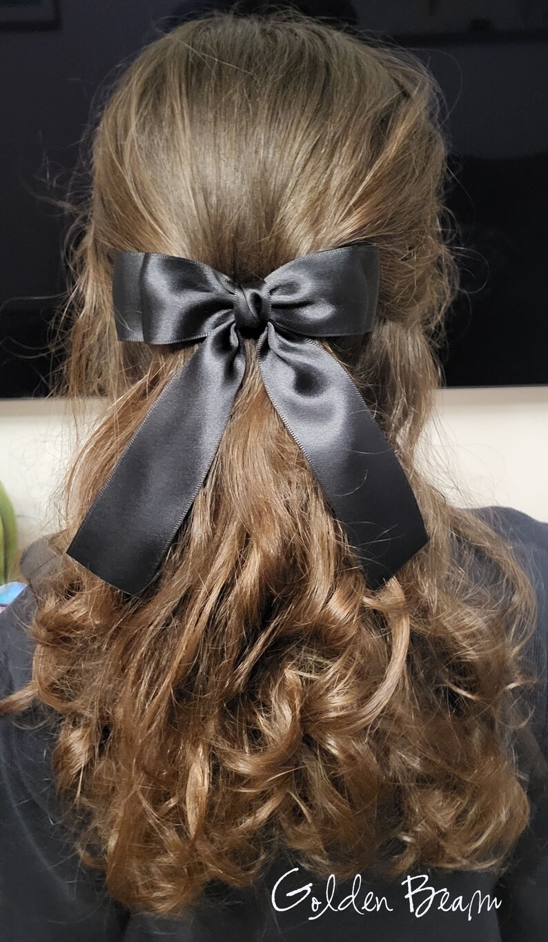 Flower Girl Bow, Long Tail Satin Bow Clip, Girls Satin Bow, Amanda Large Hair Bow, Children to Adult Hairbow, Bridal Hairpiece, Gift for Her image 4