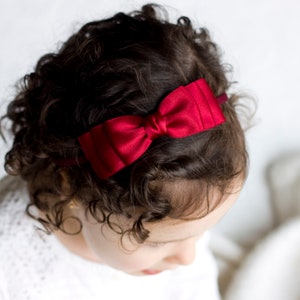 Baby Ella Bow Clip OR Headband, Flower Girl Headband, Baby Satin Bow, Girls Satin Bow, Bun Hair Bow, Baby to Adult Headband, Golden Beam Dark Red