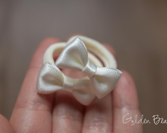 Pair of Satin Bows - Ivory Pigtail Hair Ties - Baby Little Bow - Flower Girl Hair Bobble - Baby Bows - Christening Hair Accessory