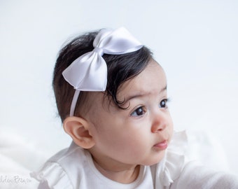 Baby Evie Satin Bow Clip OR Headband, Flower Girl Headband, Baby Satin Bow, Girls Satin Bow, Baby to Adult Headband, Bridal Bow, Bridal Clip