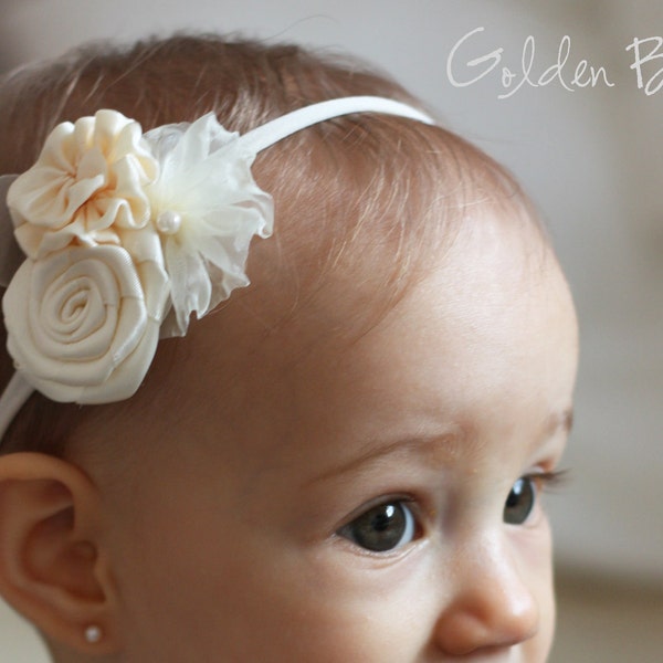 Flower Girl Headband, Three Flowers Bouquet Handmade Headband, Flower Girl Hair Accessory, Bridal Hair Flowers, Bridal Wedding Hair, Clip