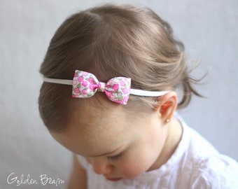 Floral Headband - Small Amy Floral Bow Handmade Baby Headband - Baby to Adult Headband