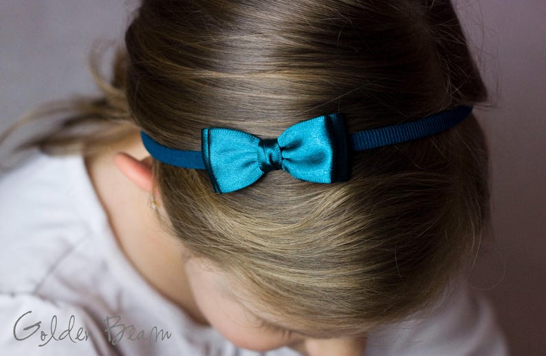 Baby Headbands, Hair bands, Headband, Flower Girl Headband, Newborn Headbands, Girl Headbands, Olivia Satin Bow, Golden Beam bild 17