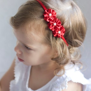 Flower Girl Headband 3 Flowers and Pearl Handmade Headband Baby to Adult Headband Golden Beam Accessories image 6