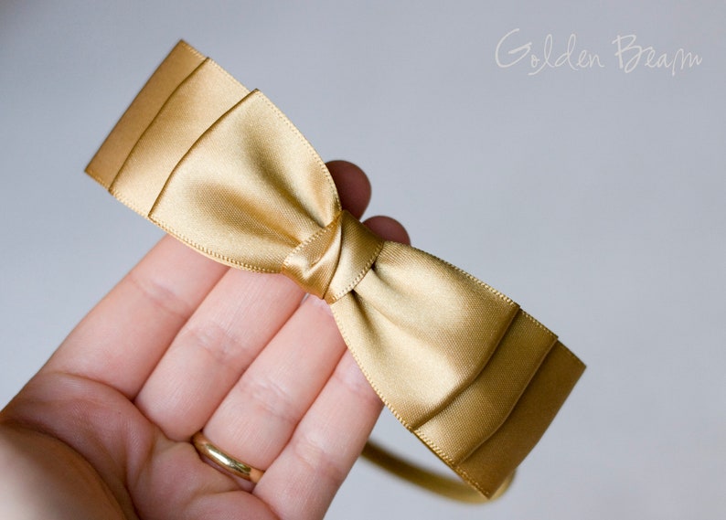 Baby Ella Bow Clip OR Headband, Flower Girl Headband, Baby Satin Bow, Girls Satin Bow, Bun Hair Bow, Baby to Adult Headband, Golden Beam image 7