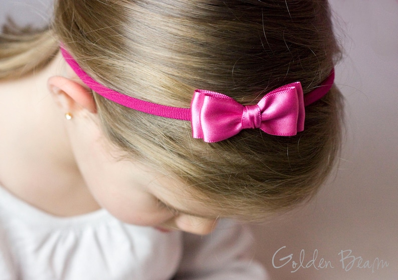 Baby Headbands, Hair bands, Headband, Flower Girl Headband, Newborn Headbands, Girl Headbands, Olivia Satin Bow, Golden Beam bild 9