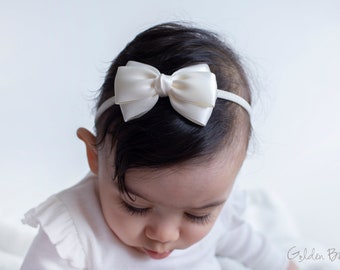 Baby Headband - Baby Small  Emma Bow Clip OR Headband - Flower Girl Headband - Baby Satin Bow - Girls Satin Bow - Hair Bun Bow