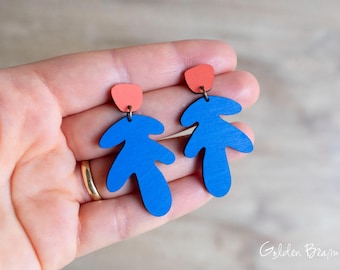 Tropical Inspired Dangly Earrings, Wooden Earrings, Lightweight Dangle Jewellery, Drop Earrings, Dangle Wooden jewellery, Colourful Gift