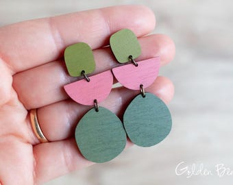 Wooden Earrings, Lightweight Dangle Jewellery, Ambrosia Dangly Earrings, Drop Earrings, Dangle Wooden jewellery, Colourful Gift for Her