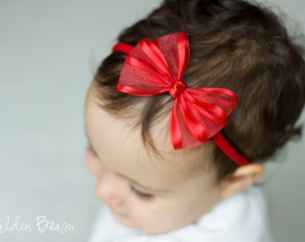 Baby Bow - Flower Girl Headband - Organza Satin Edge Bow Baby Handmade Headband - Fits from babies to Adults