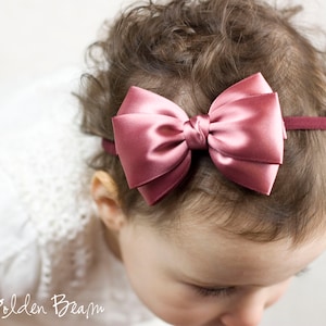 Baby Emma Bow Clip OR Headband Flower Girl Headband Big Emma Bow Baby Satin Bow Girls Satin Bow Hair Bow Baby to Adult Headband Dusky Rose