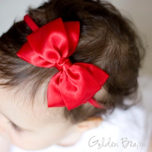 Baby Emma Bow Clip OR Headband Flower Girl Headband Big Emma Bow Baby Satin Bow Girls Satin Bow Hair Bow Baby to Adult Headband Red