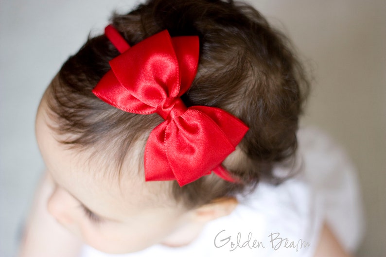 Baby Emma Bow Clip OR Headband Flower Girl Headband Big Emma Bow Baby Satin Bow Girls Satin Bow Hair Bow Baby to Adult Headband Red