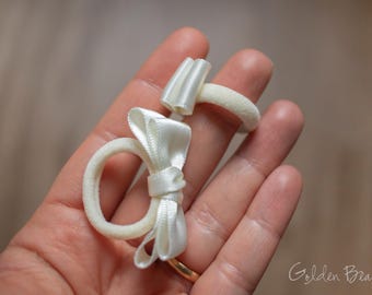 Pair of Satin Bows - Ivory Pigtail Hair Ties - Baby Little Olivia Bow - Flower Girl Hair Bobble - Baby Bows - Christening Hair Accessory
