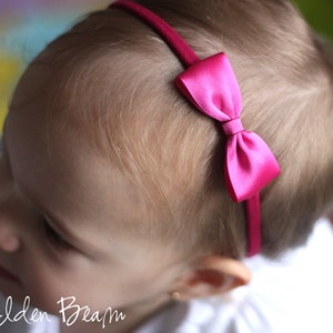 Baby Headbands, Hair bands, Headband, Flower Girl Headband, Newborn Headbands, Girl Headbands, Small Satin Bow, Golden Beam Hot Pink