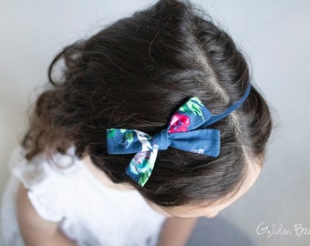 Blue Vintage Baby Bow Clip OR Headband - Flower Girl Headband - Baby Fabric Bow - Girls Fabric Bow - Bun Hair Bow - Baby to Adult Headband