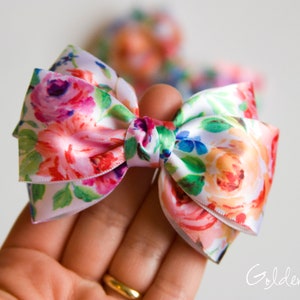 Baby Vintage Rose Floral Emma Bow Clip OR Headband Vintage Inspired Flower Girl Headband Baby Satin Bow Girls Satin Bow Hair Bow image 1