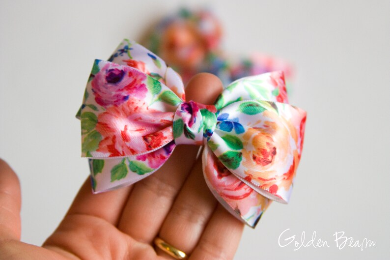 Baby Vintage Rose Floral Emma Bow Clip OR Headband Vintage Inspired Flower Girl Headband Baby Satin Bow Girls Satin Bow Hair Bow image 1