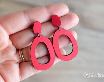 Soft-shaped Oval Earrings Wooden Dangle Earrings, Hand Painted Colourful Jewellery, Lightweight Drop Earrings, Gift, Maximalist Earrings