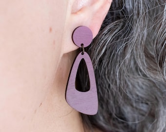 Retro Inspired Dangly Earrings, Wooden Earrings, Lightweight Dangle Jewellery, Drop Earrings, Dangle Wooden jewellery, Colorful Gift for Her