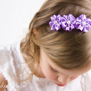 Flower Girl Headband 3 Flowers and Pearl Handmade Headband Baby to Adult Headband Golden Beam Accessories image 3