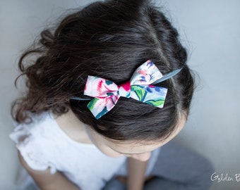 Grey Floral Baby Bow Clip OR Headband - Flower Girl Headband - Baby Fabric Bow - Girls Fabric Bow - Bun Hair Bow - Baby to Adult Headband